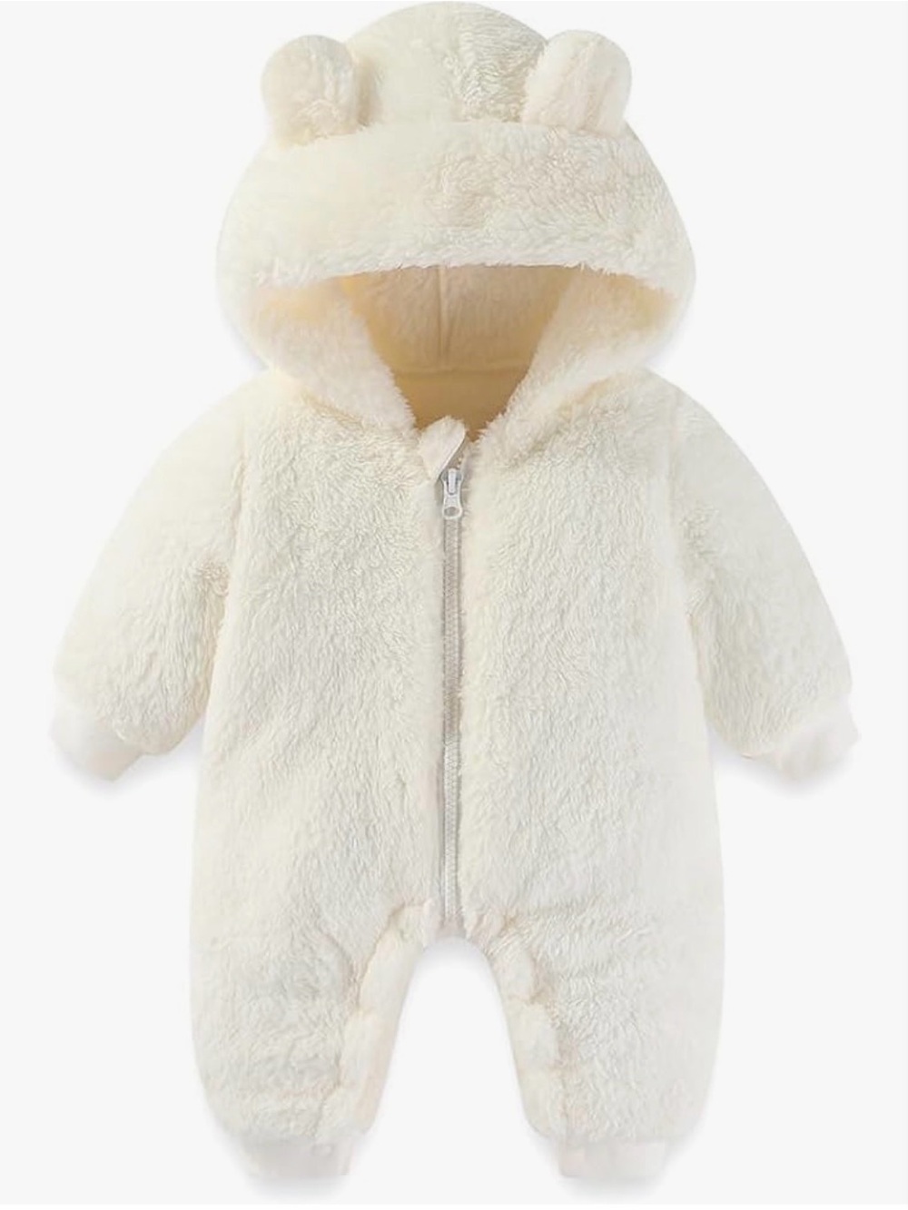 White Teddy Suit Baby Bear Fleece Jumpsuit  Hooded Costume Soft Halloween